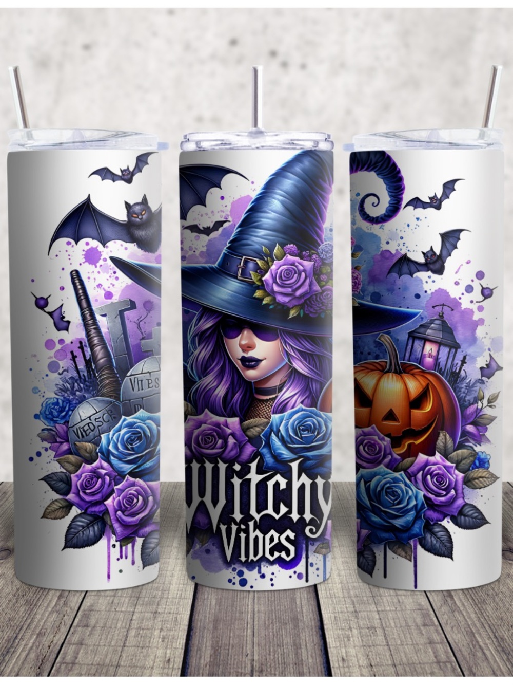 Hand Crafted Purple & Blue Witchy Vibes Halloween Tumbler